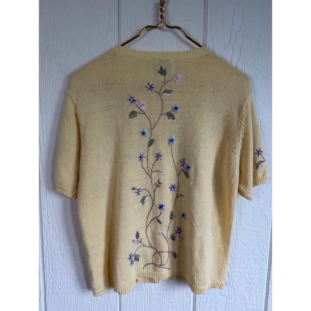 Vintage Christopher & Banks Hand Embroidered Floral Cardigan Sweater Medium