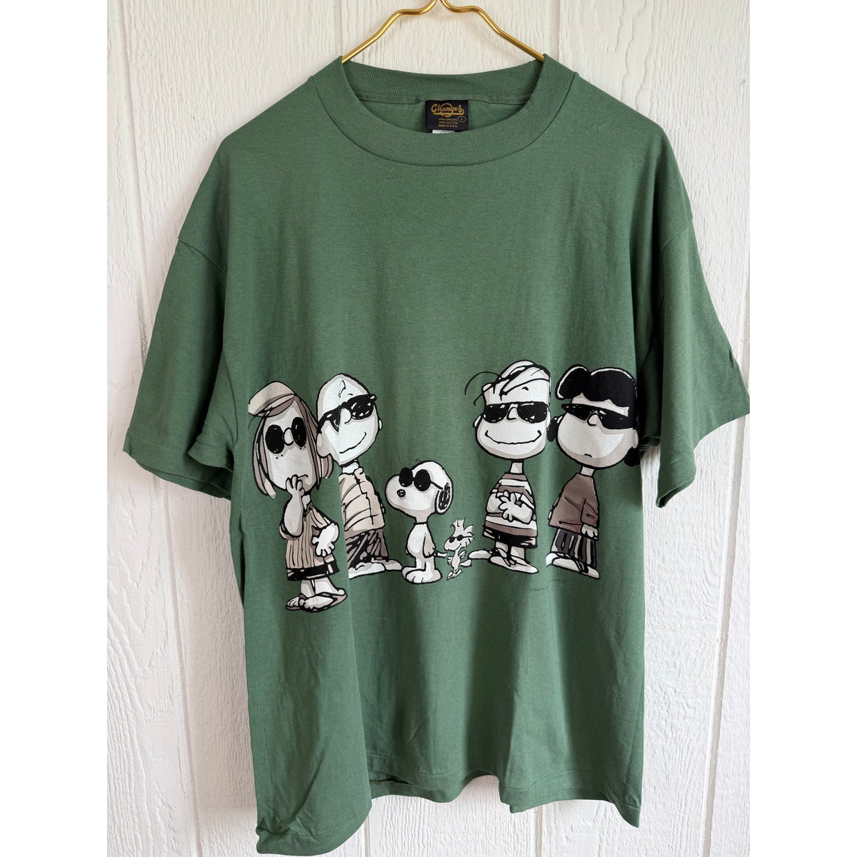 Vintage 1990s Peanuts "Joe Cool" Graphic T-shirt Sage Green Single Stitch USA