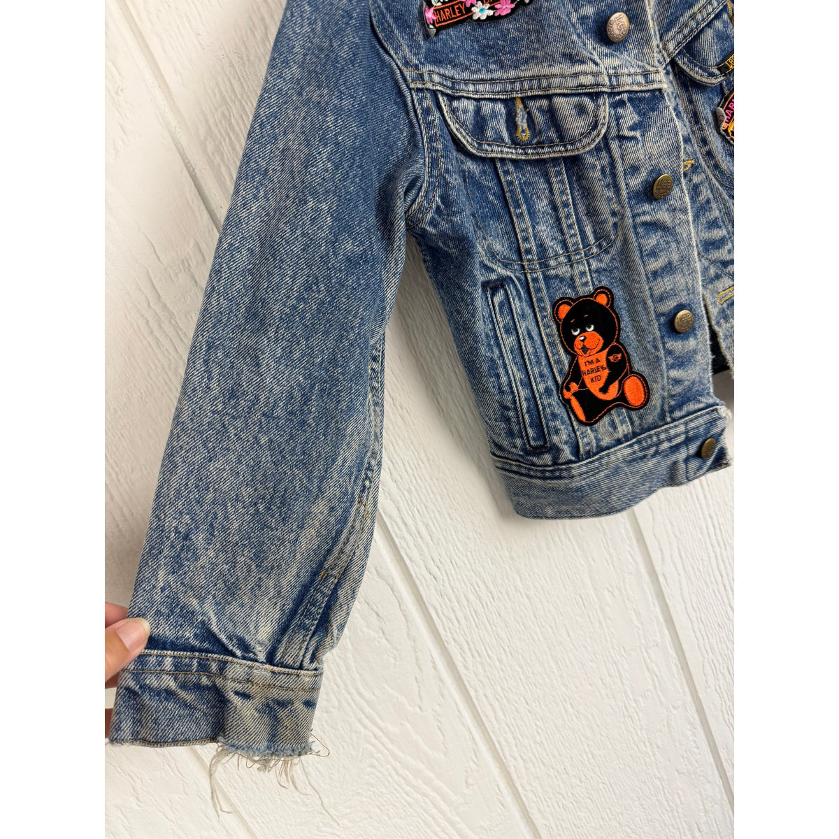 Vintage Lee Harley Davidson Denim Jacket Girls Size 10 Made USA Biker 80s 90s