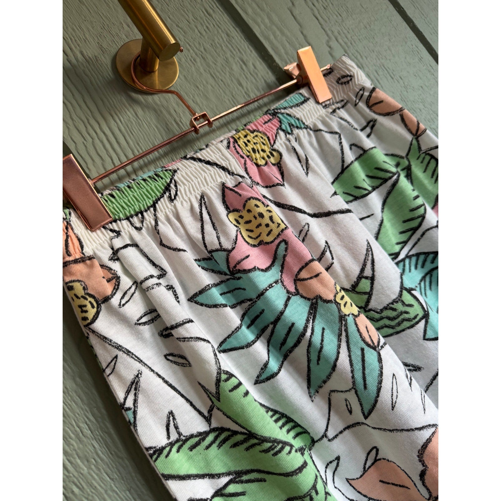 Vintage Tropical Floral Elastic Waist Pants Women’s Pastel Lounge Resort 80s 90s