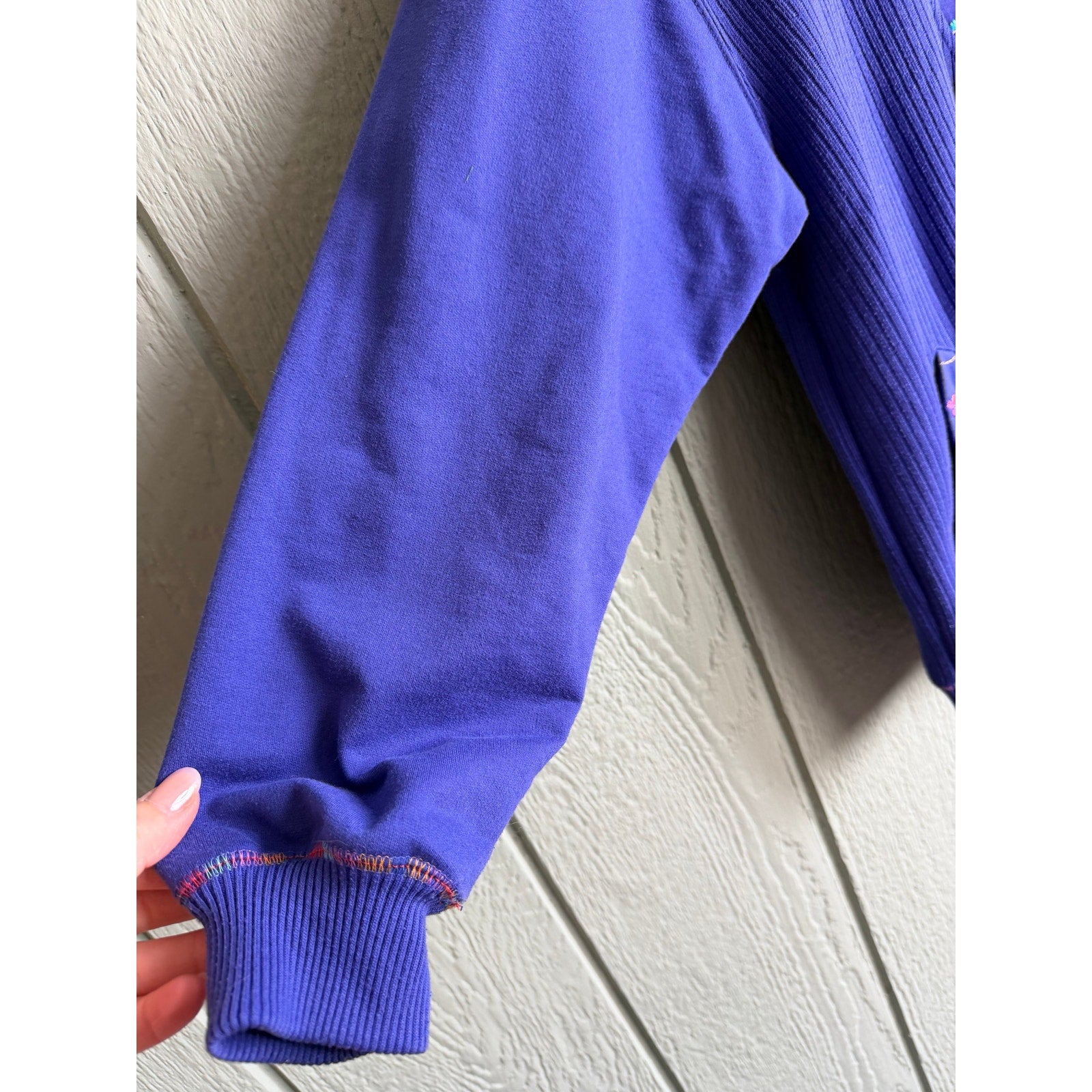 Vintage BLAST Embroidered Ribbed Pullover Sweatshirt XL Purple Floral V-Neck 90s