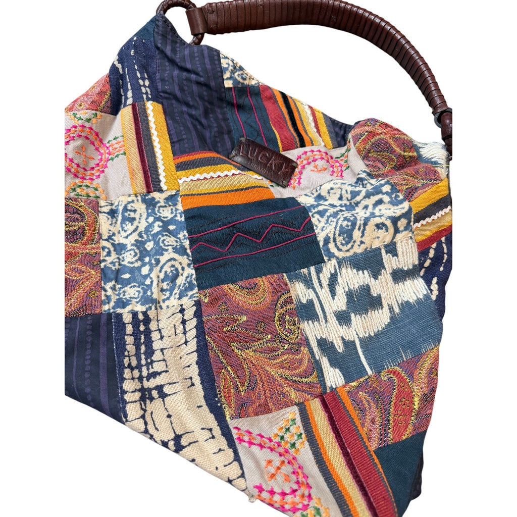 Y2K Lucky Brand Patchwork Shoulder Bag Boho Embroidered Textile Hobo Purse