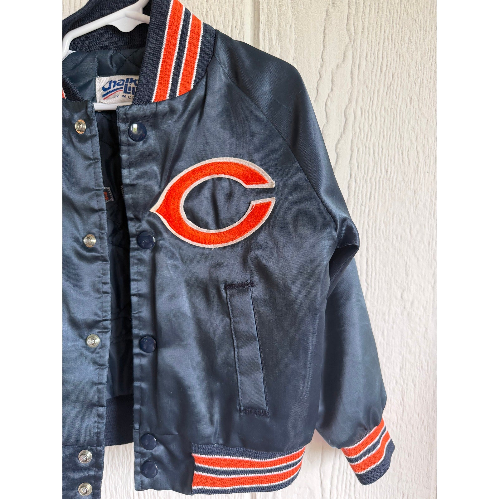 Chicago Bears Vintage Chalk Line Satin Bomber Jacket Made in USA Kids 5