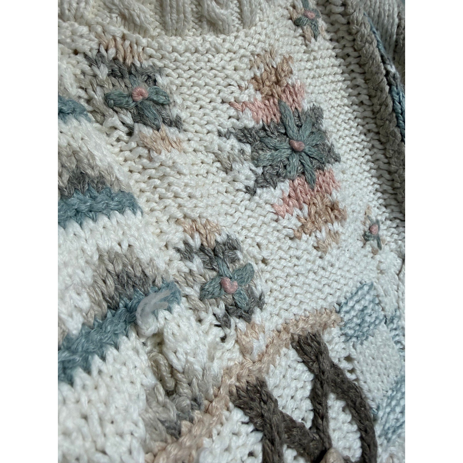 Vintage 90s Hand-Knit Patchwork Sweater Cottagecore Medium
