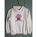 Vintage 90s Embroidered Floral Sweatshirt Collared Pullover Pink Cream Small