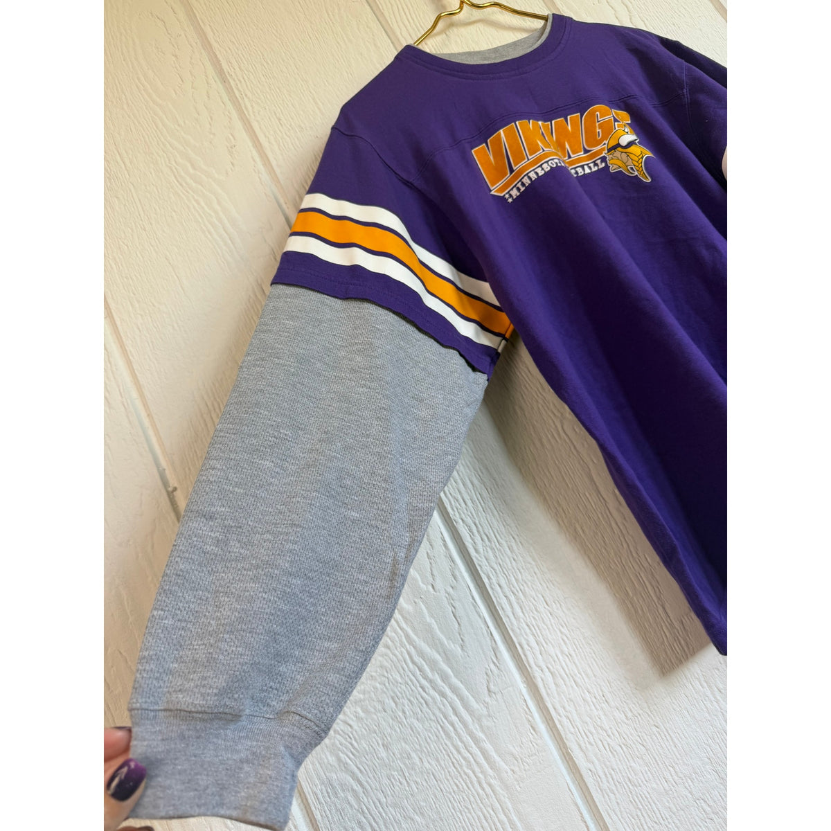 Vintage 90s Reebok NFL Minnesota Vikings Long Sleeve Shirt Purple Gold Size L