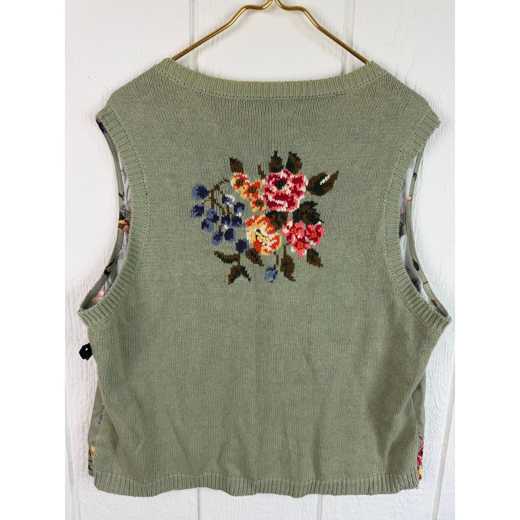NWT Vintage Marisa Christina Floral Embroidered Button-Front Vest 1X