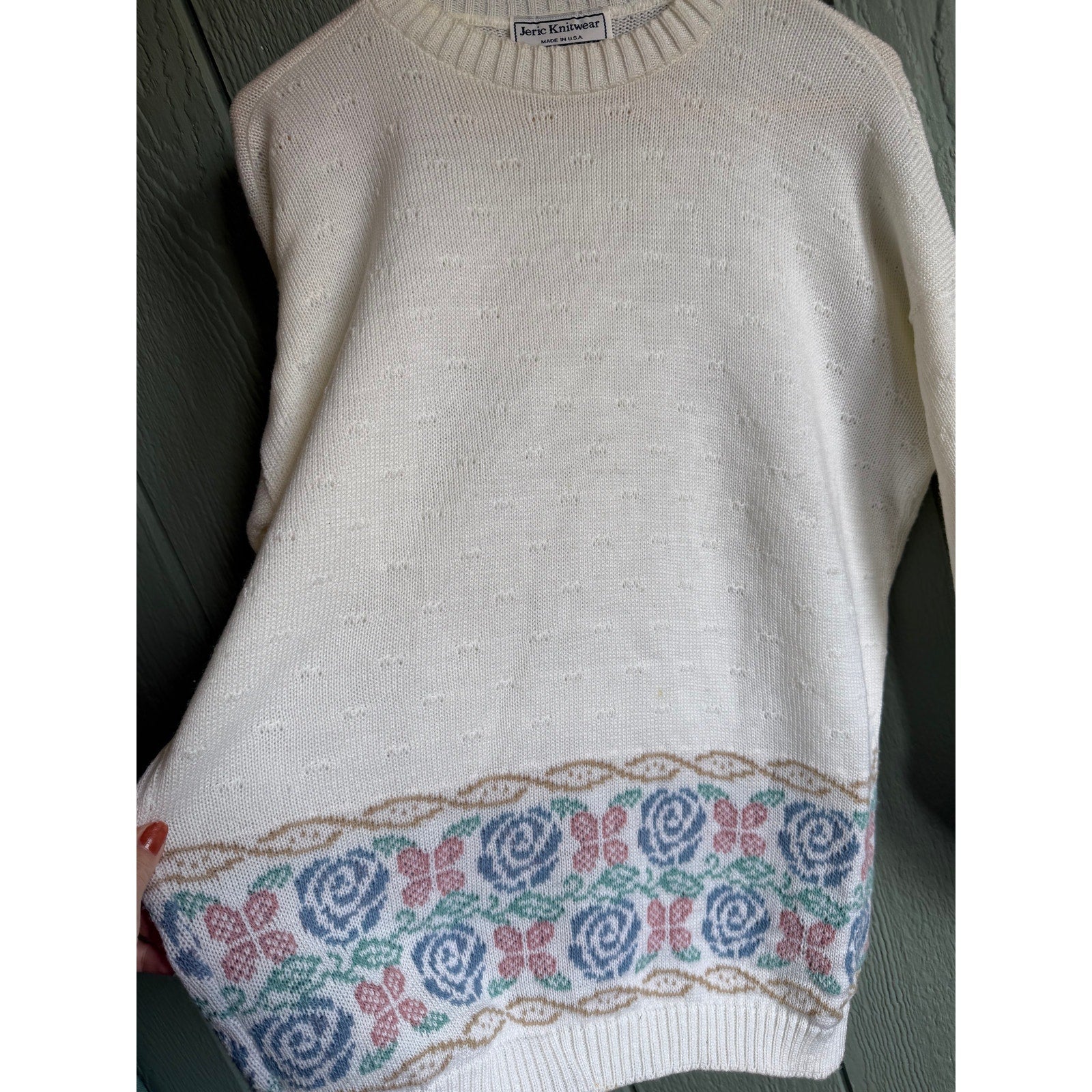 Vintage Made In USA Knit Butterfly Floral Knit Sweater