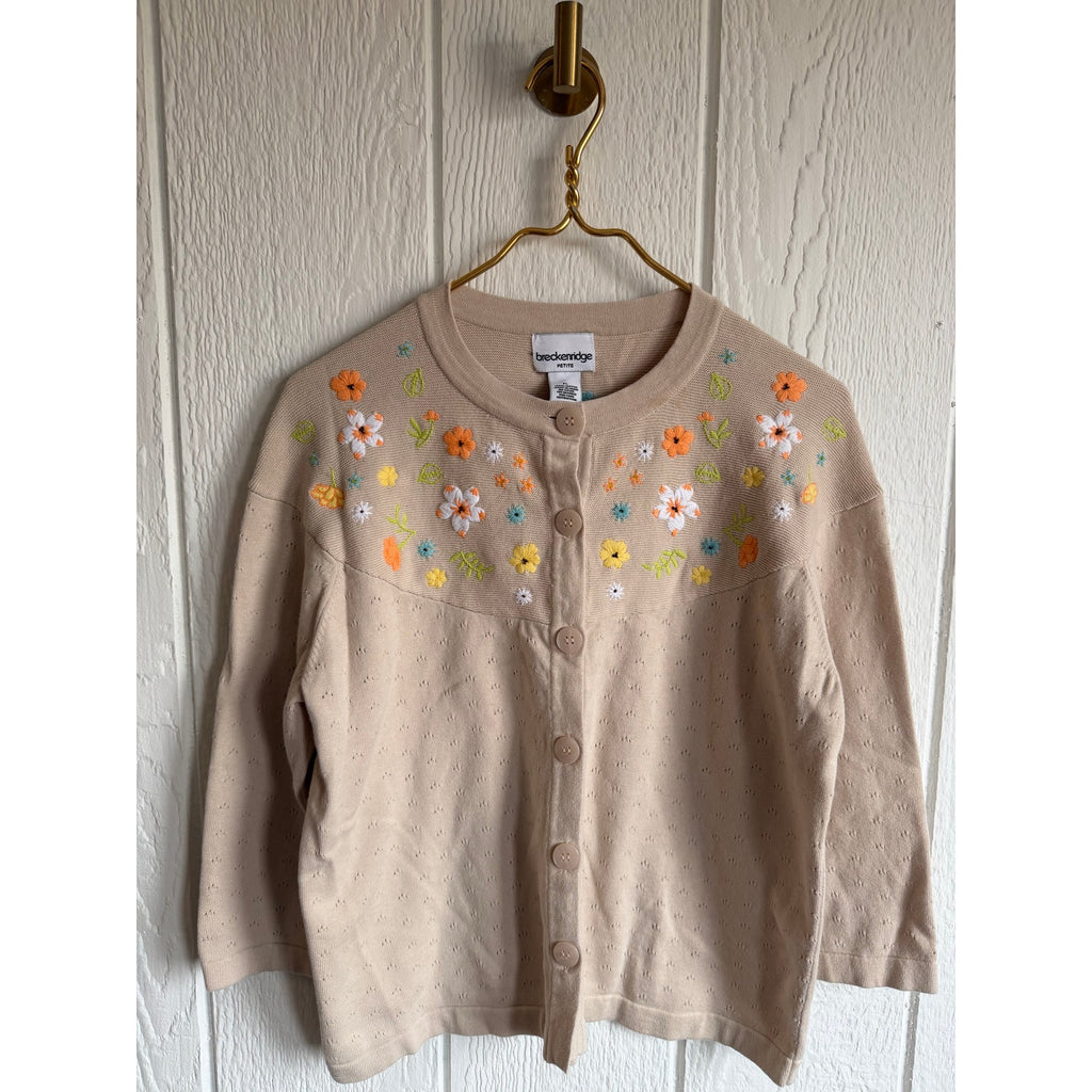 Vintage Breckenridge Floral Embroidered Cardigan PL Cottagecore Button Front