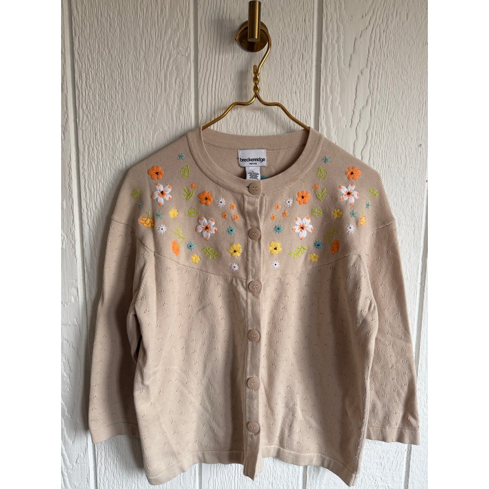 Vintage Breckenridge Floral Embroidered Cardigan PL Cottagecore Button Front