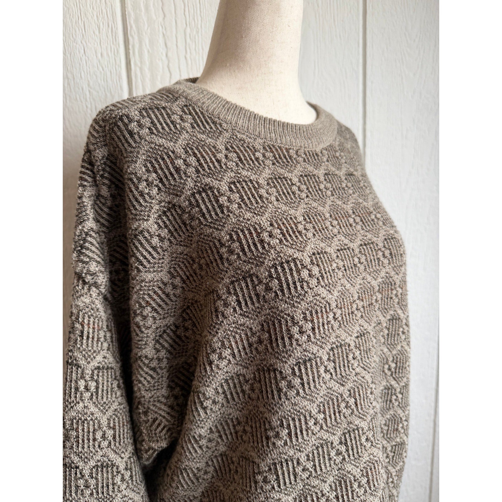 Vintage 90s Towncraft Textured Knit Sweater Size Large Neutral Crewneck