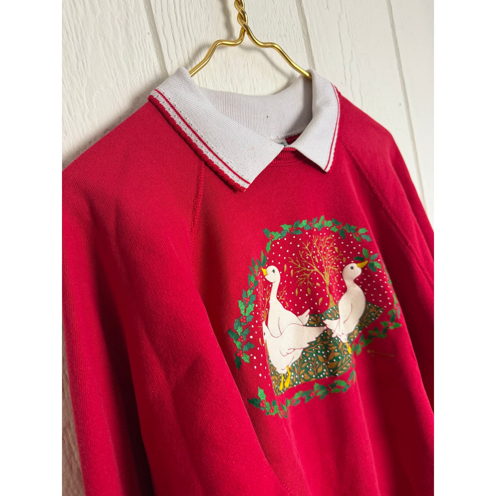 Vintage 90s Morning Sun Goose Collar Sweater XL Red Made in USA