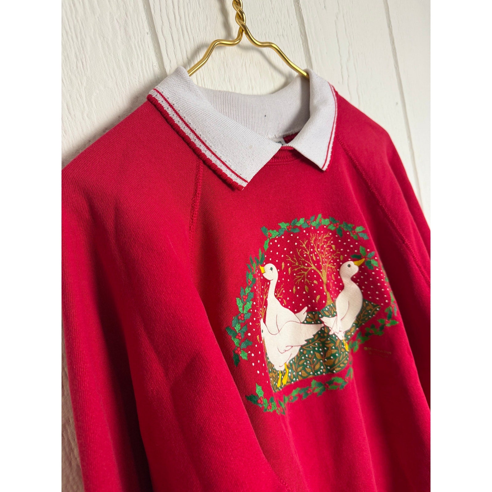 Vintage 90s Morning Sun Goose Collar Sweater XL Red Made in USA