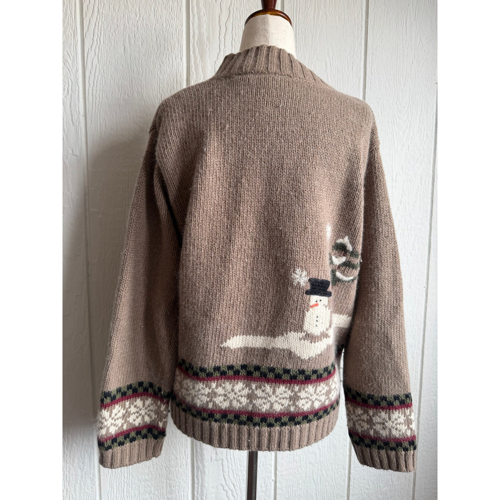 Vintage 90s Cabin Sweater Medium Bear Snow Scene Full Zip Angora Blend