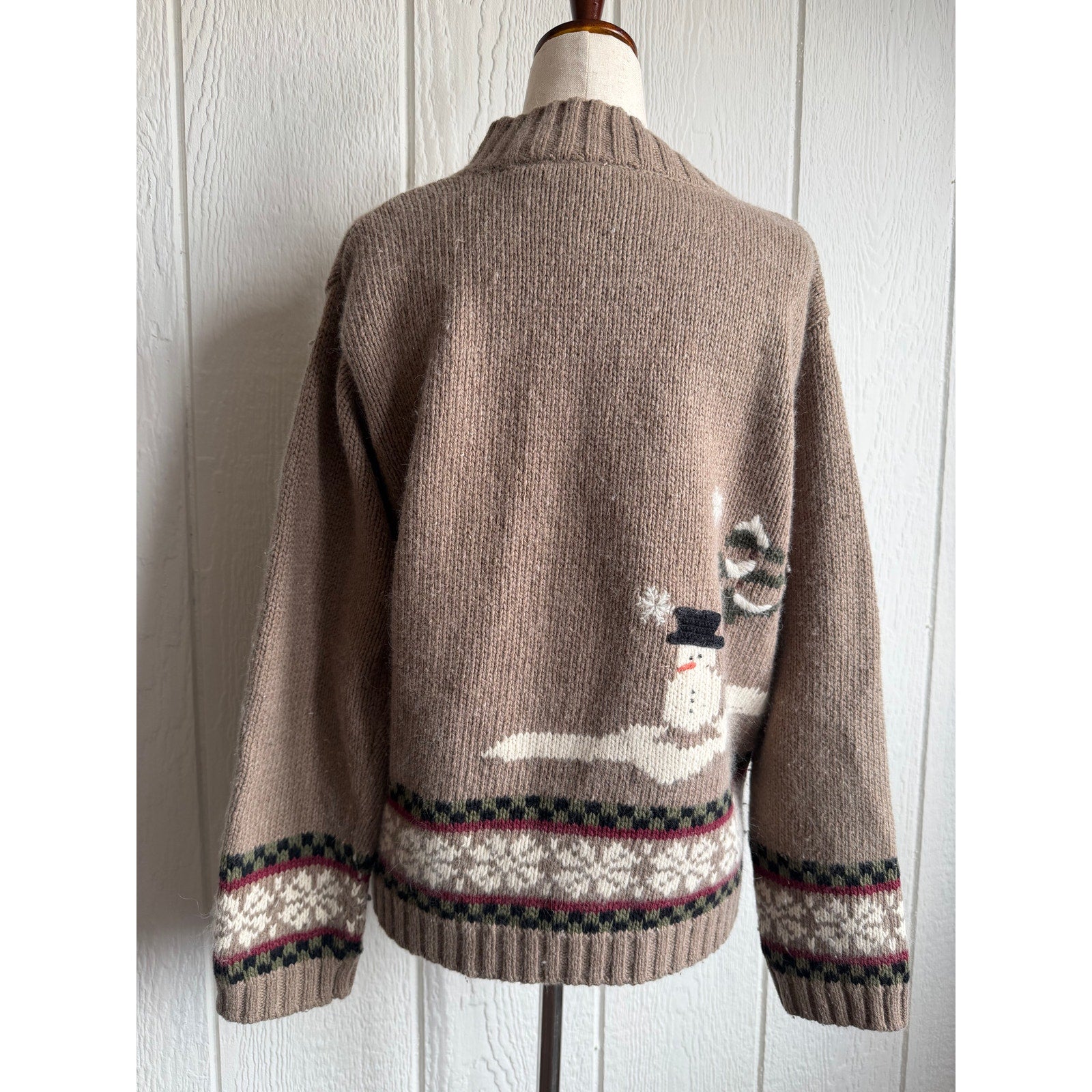 Vintage 90s Cabin Sweater Medium Bear Snow Scene Full Zip Angora Blend