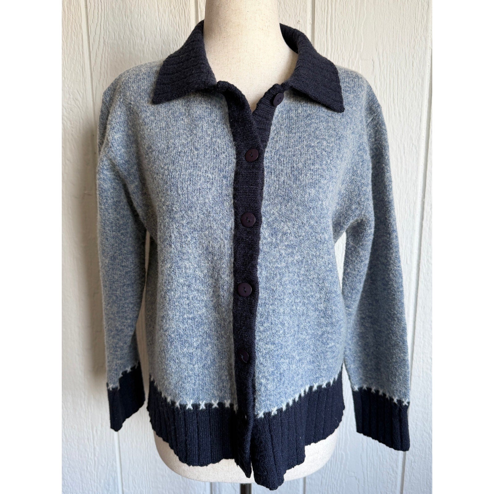 Vintage Wool Blend Collared Cardigan Petite Small Cottagecore 90s Small