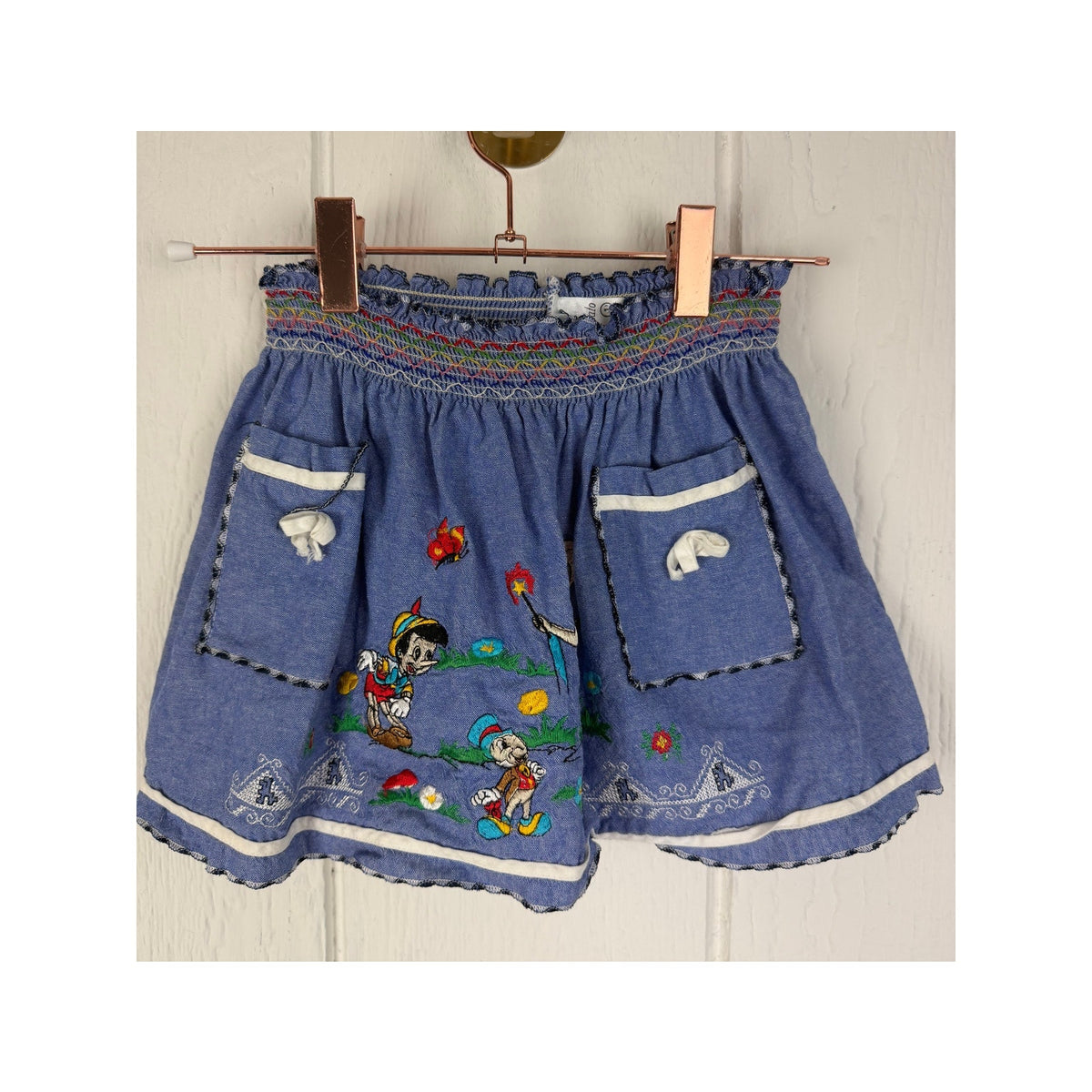 Vintage 90s Artigianto Ricami Denim Size 1 Embroidered Pinocchio Disney