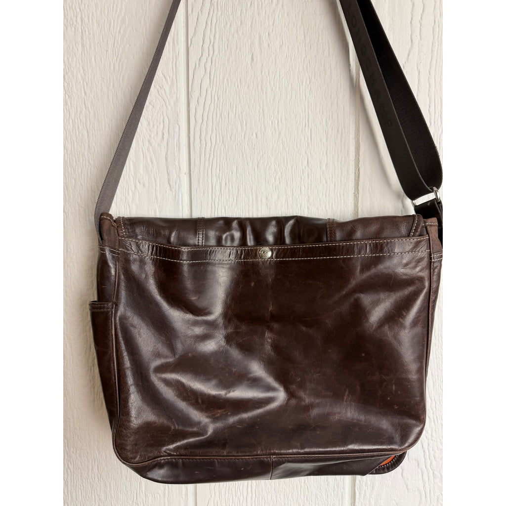 Vintage Longchamp Brown Leather Messenger Bag Crossbody Laptop Satchel France