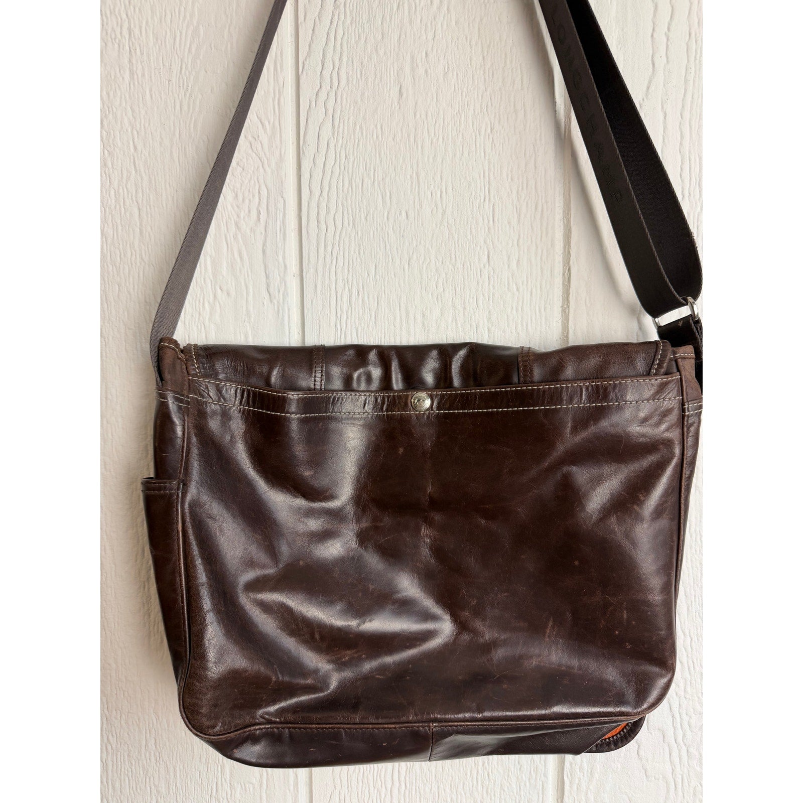 Vintage Longchamp Brown Leather Messenger Bag Crossbody Laptop Satchel France