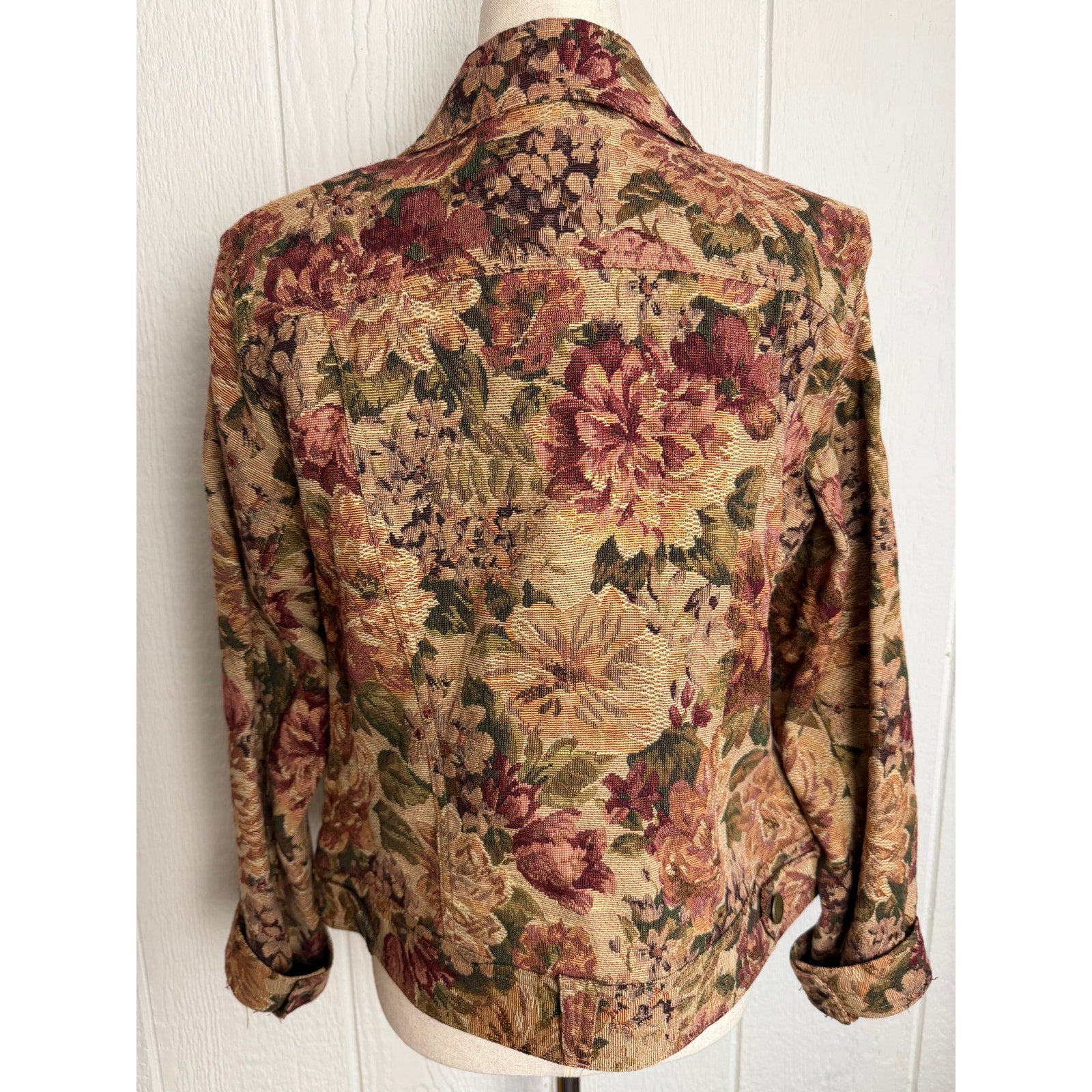 Vintage Floral Tapestry Jacket Cottagecore Boho Button Front Jacket Women Medium