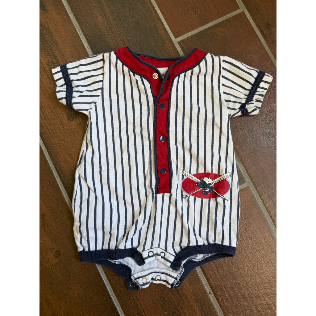 Vintage Okie Dokie Baseball Romper 12 Months Pinstripe Snap Front Baby
