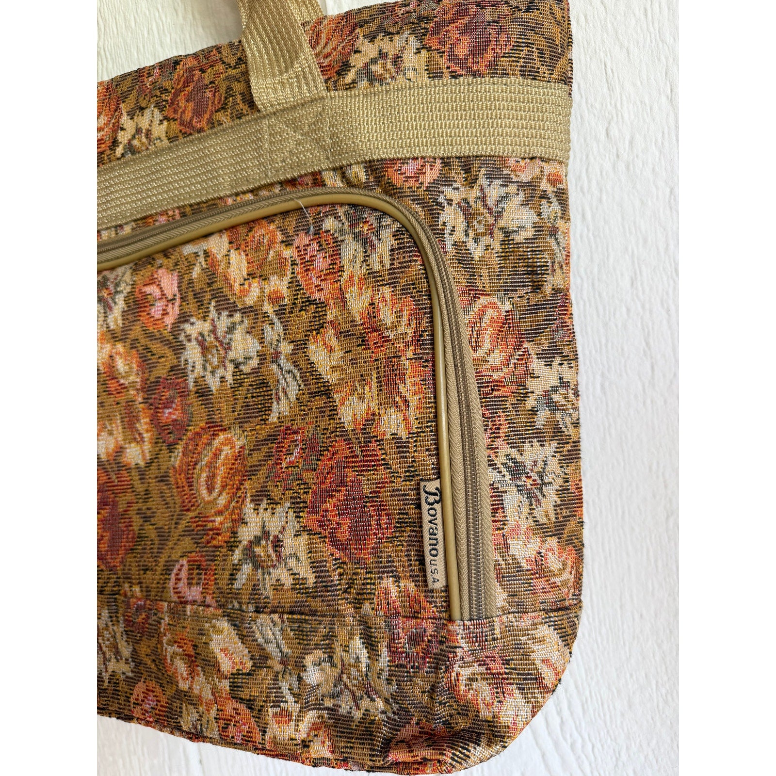 Vintage Floral Tapestry Tote Bag Large Boho Market Bag Zip Pocket Carryall