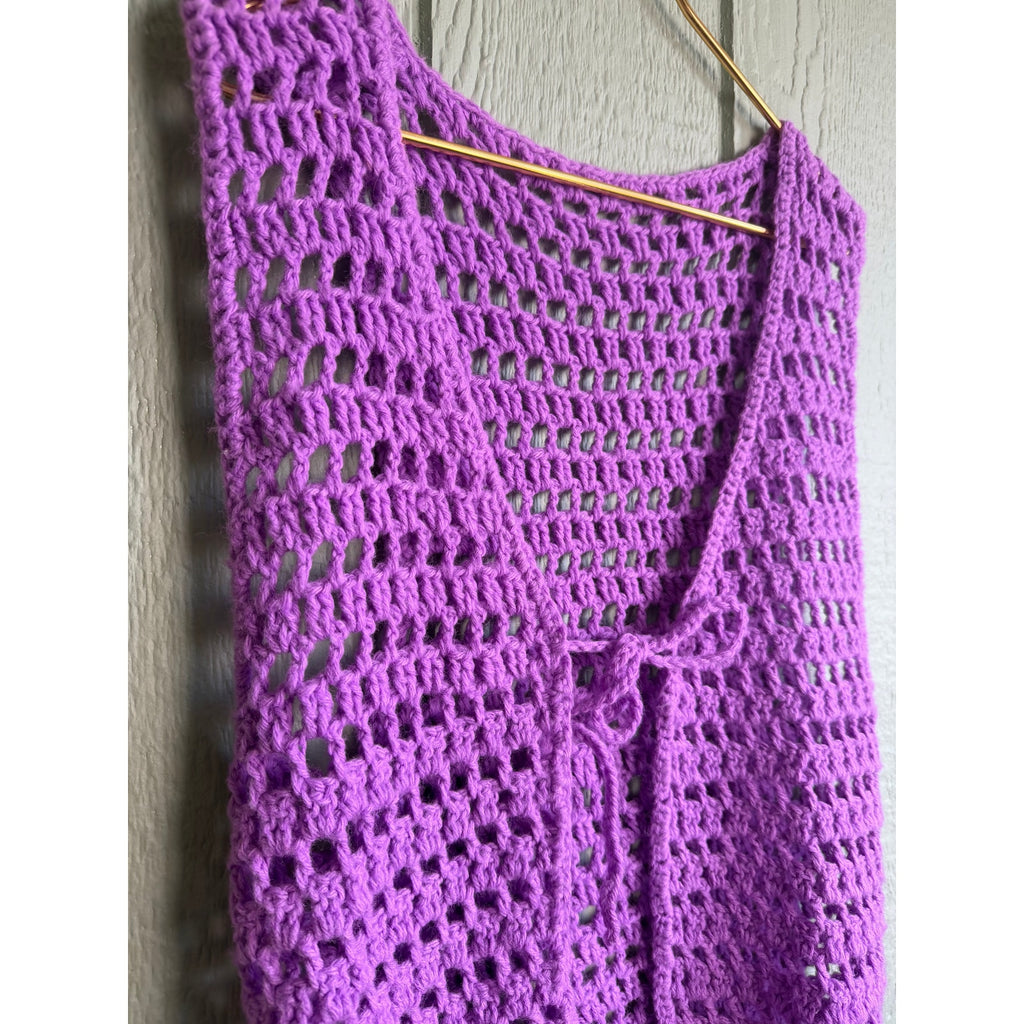 Vintage Crochet Purple Cottagecore Tie Vest