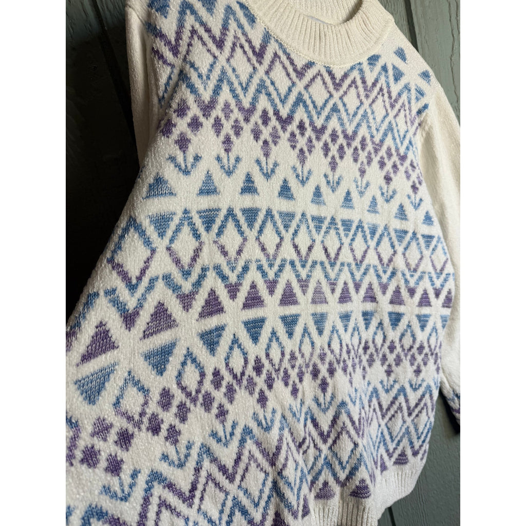Vintage Alfred Dunner Fair Isle Fleece Sweater Ski Lodge Winter Pullover, Large