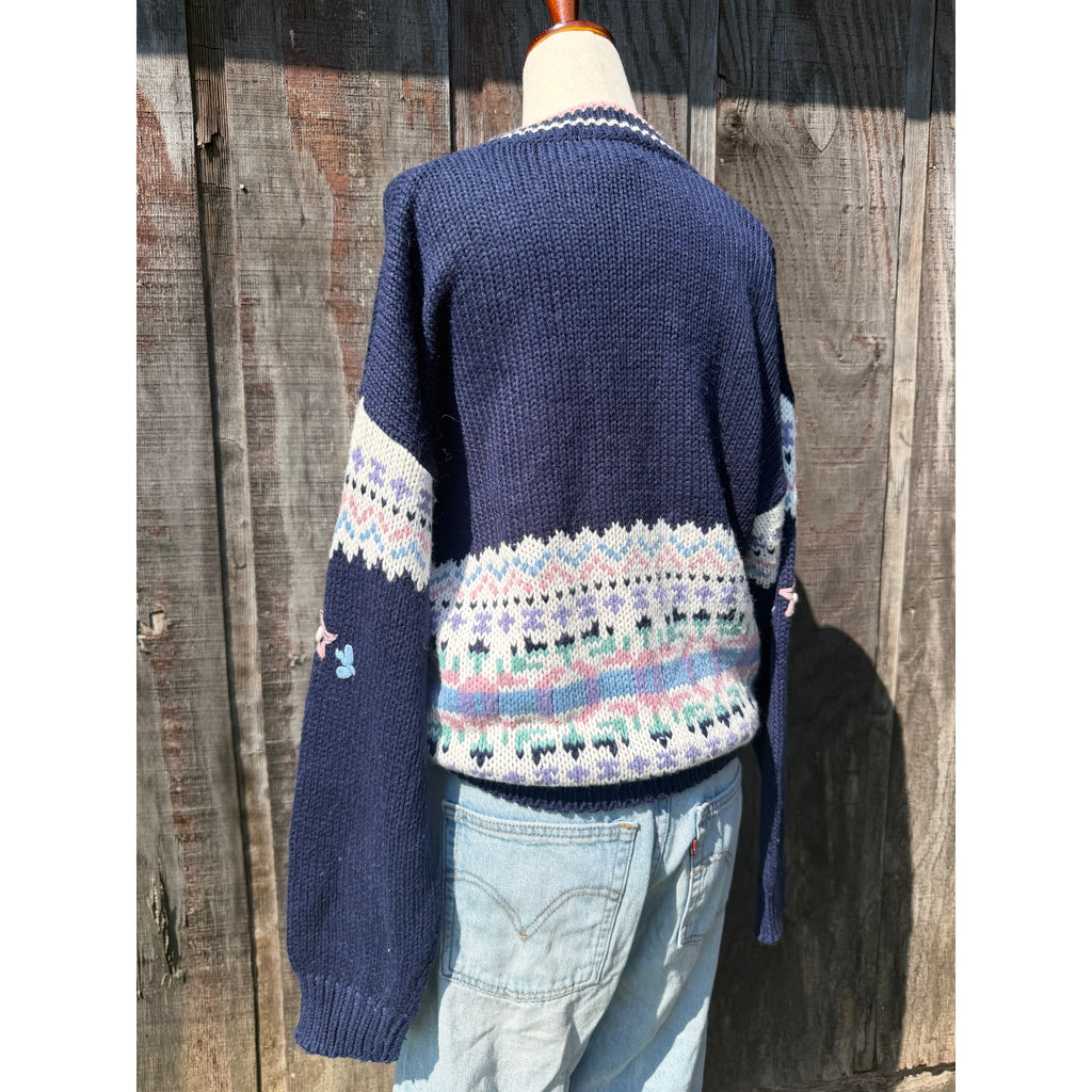 Vintage 90s Floral Knit Fair Isle Cardigan Small
