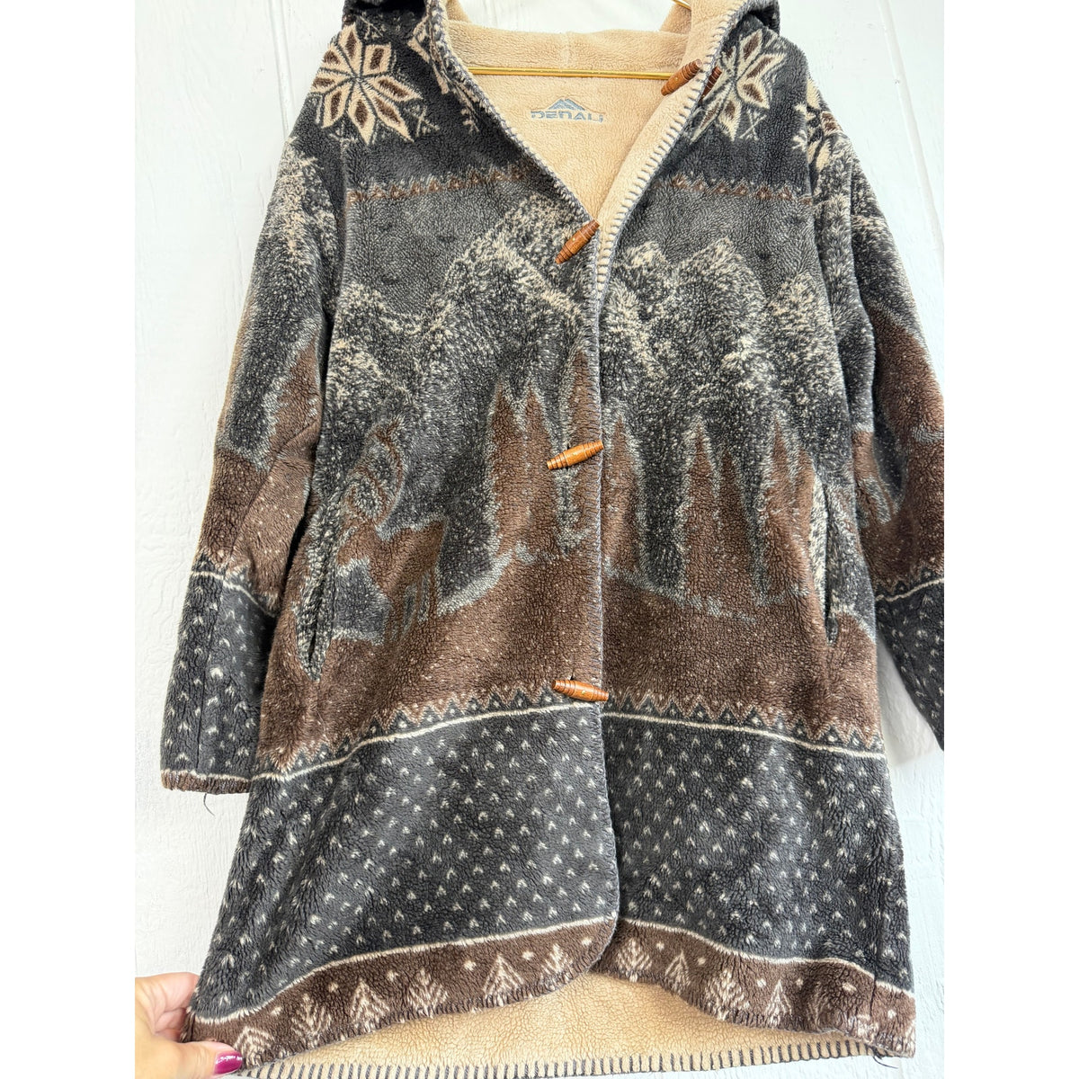 Vintage Denali Fleece Jacket Small Deer Mountain Nordic Hooded Toggle Made USA