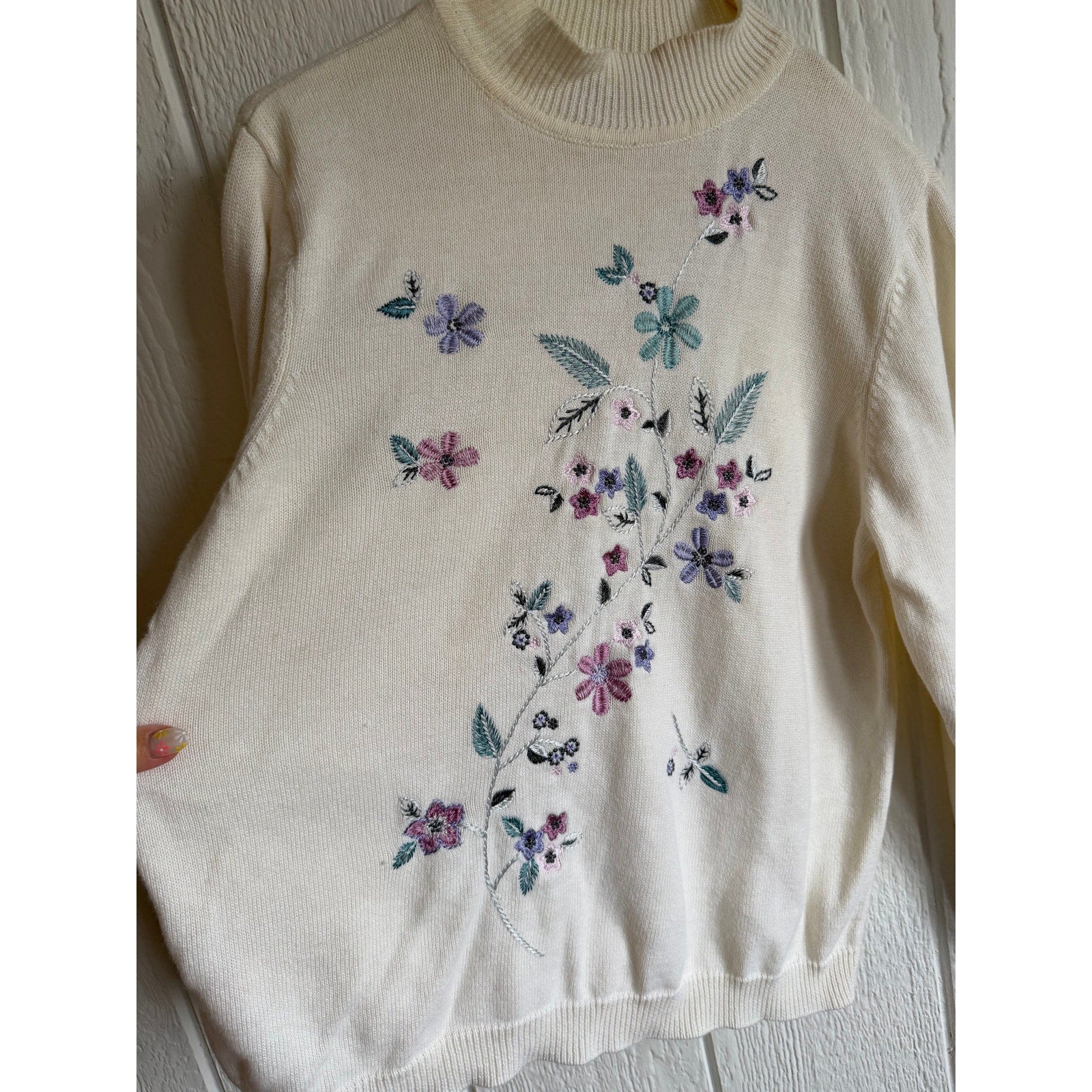 Vintage Blair Embroidered Floral Mock Neck Sweater Women’s Large Cottagecore