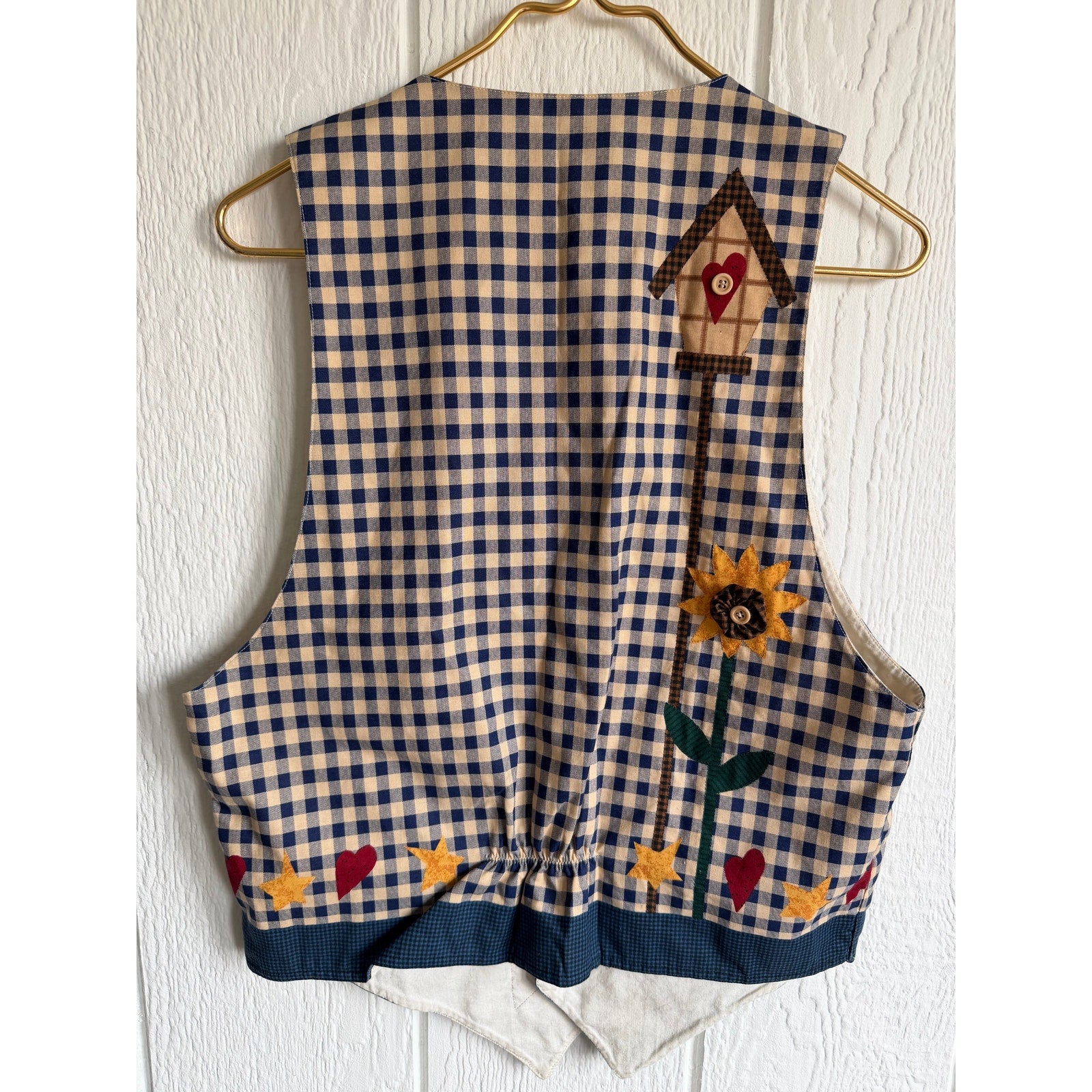 Vintage Sunflower Patchwork Vest Folk Art Garden Applique Cottagecore Vest