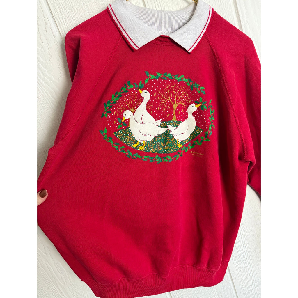 Vintage 90s Morning Sun Goose Collar Sweater XL Red Made in USA