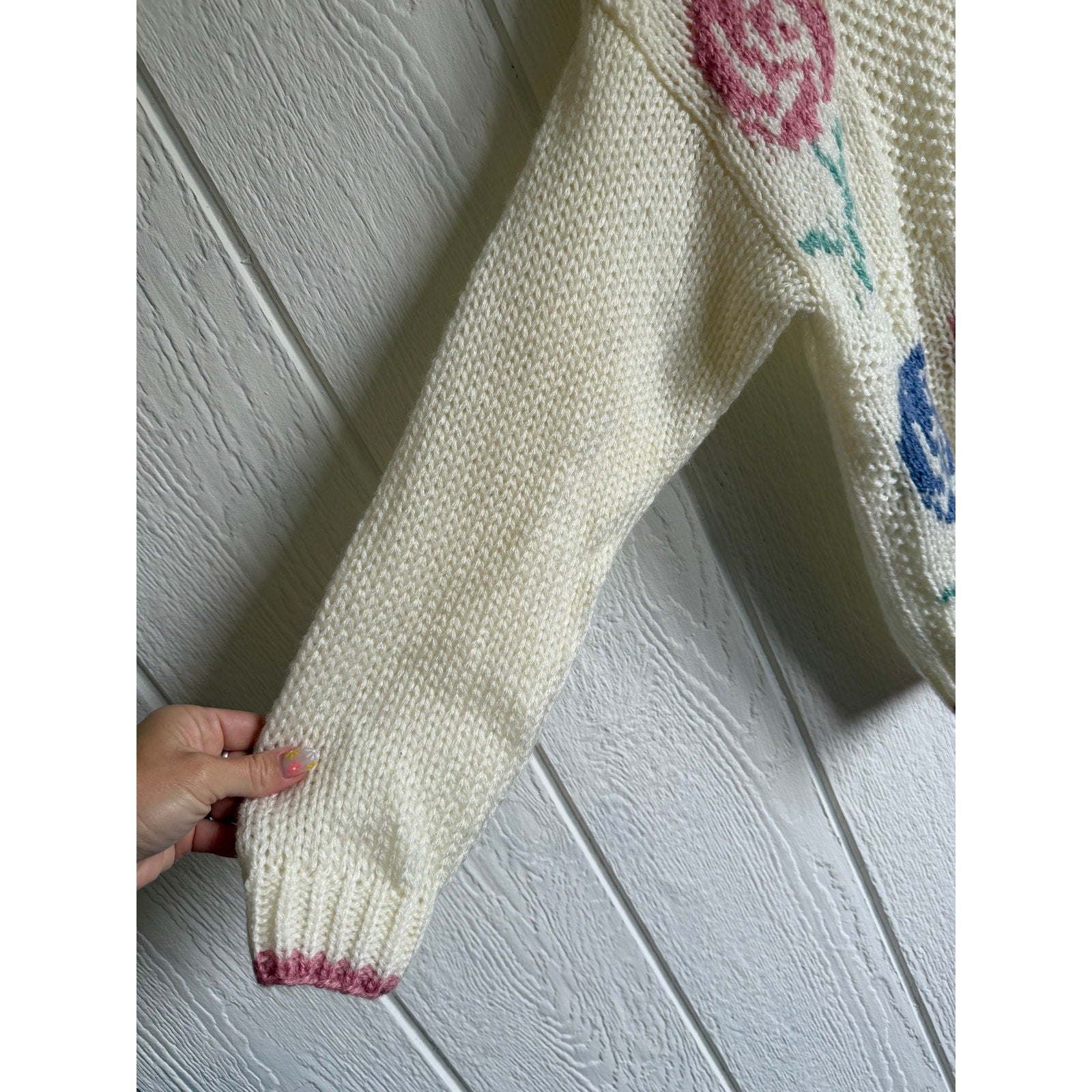 Vintage Hand Knit Paris Sport Club Rose Sweater Cottagecore Floral Knit | Size M