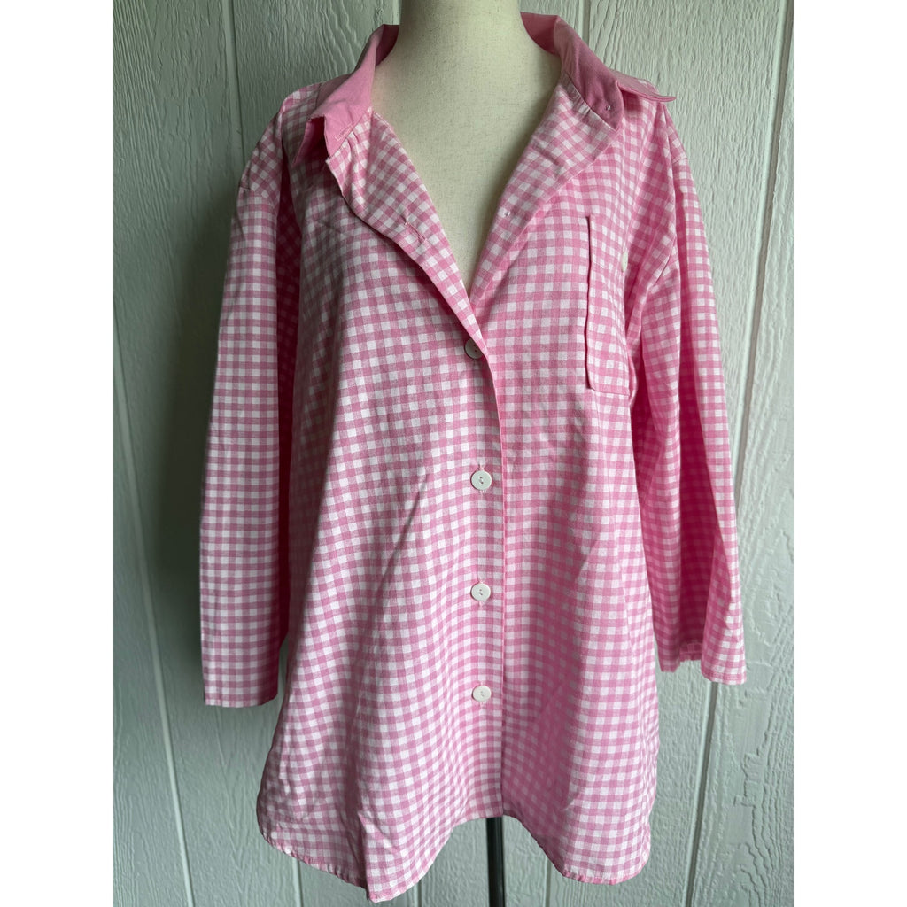 NWT Vintage Blair Pink Gingham Button Front Blouse XL Cottagecore Top