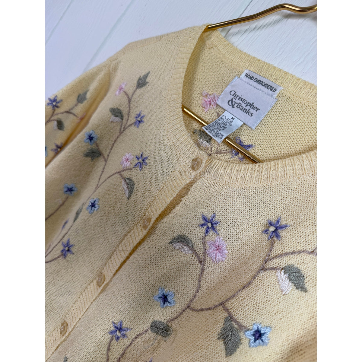 Vintage Christopher & Banks Hand Embroidered Floral Cardigan Sweater Medium