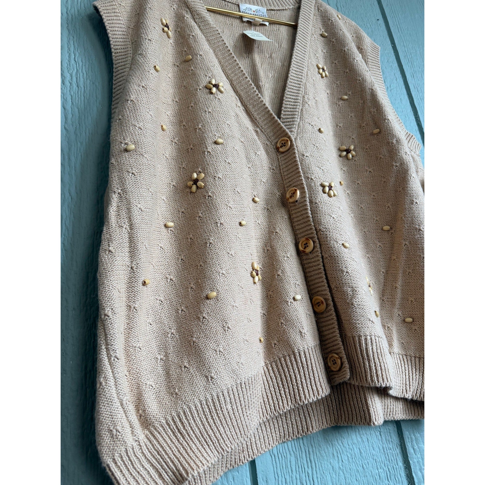 NWT Vintage 1992 Susan Bristol Beaded Floral Knit Vest Embroidered Cottagecore