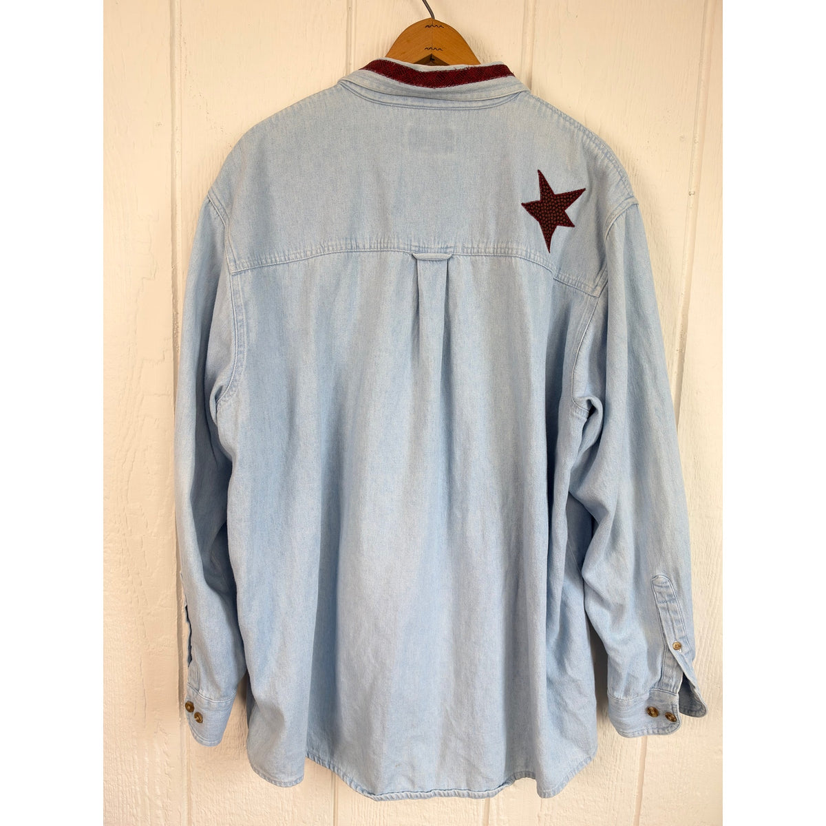 Vintage 90s Three Rivers 2000 Denim Shirt Patriotic Flag Star Applique XL