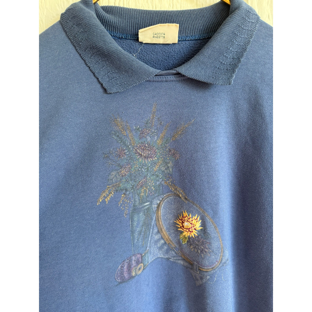 Vintage 90s Northern Reflections Collared Pullover Floral Embroidery