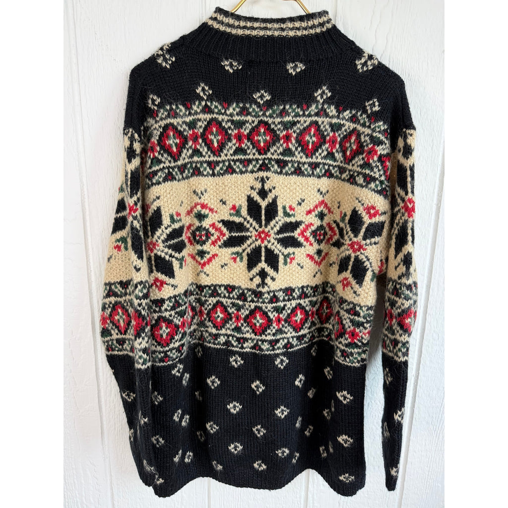 Vintage Croft & Barrow Hand Knit Wool Sweater M Fair Isle Nordic Chunky