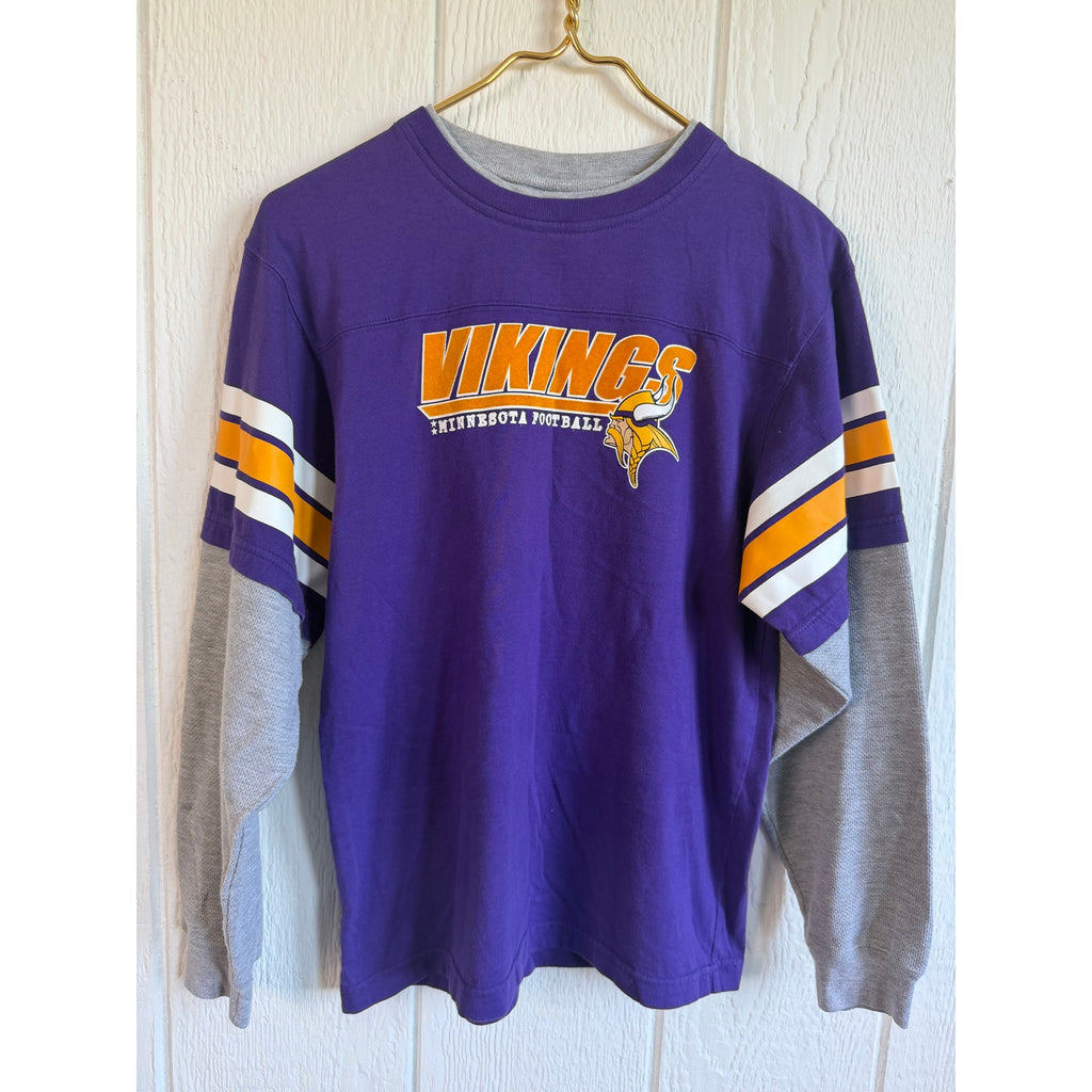 Vintage 90s Reebok NFL Minnesota Vikings Long Sleeve Shirt Purple Gold Size L
