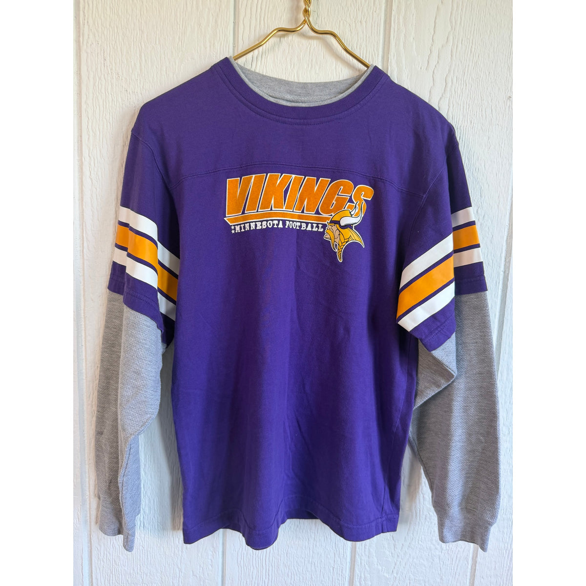 Vintage 90s Reebok NFL Minnesota Vikings Long Sleeve Shirt Purple Gold Size L