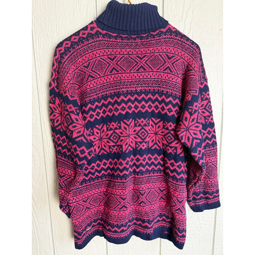 Vintage Basic Editions Fair Isle Sweater Navy Red Nordic Knit Winter Pullover