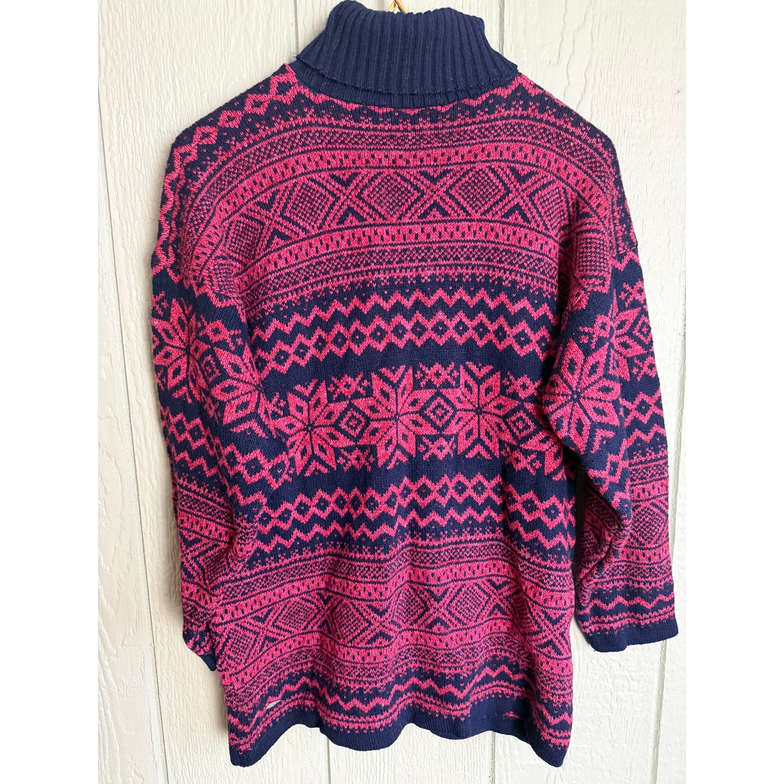 Vintage Basic Editions Fair Isle Sweater Navy Red Nordic Knit Winter Pullover