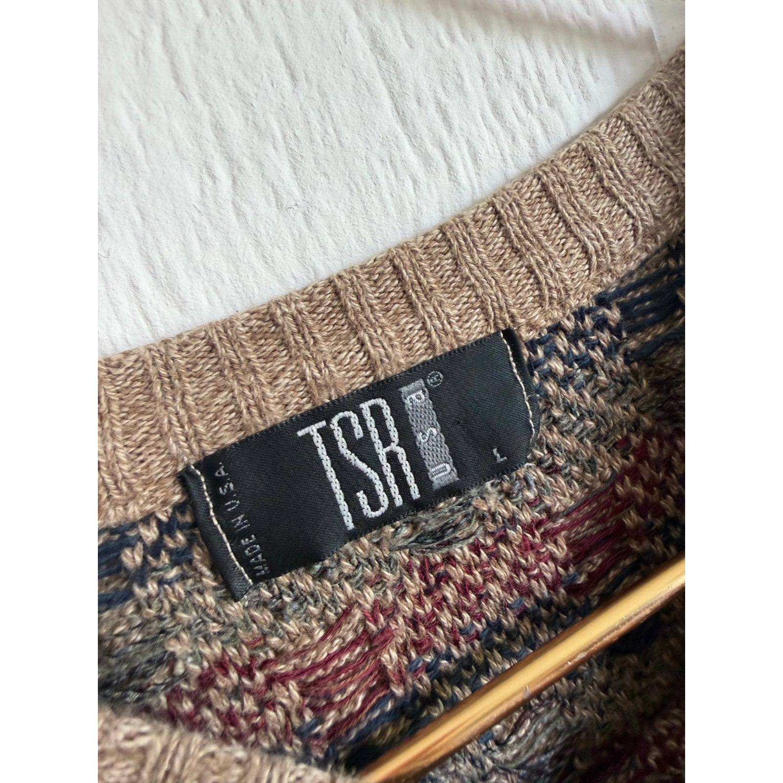 Vintage TSR Textured Cable Knit Sweater Mens Large Grandpa Core Geometric 90s