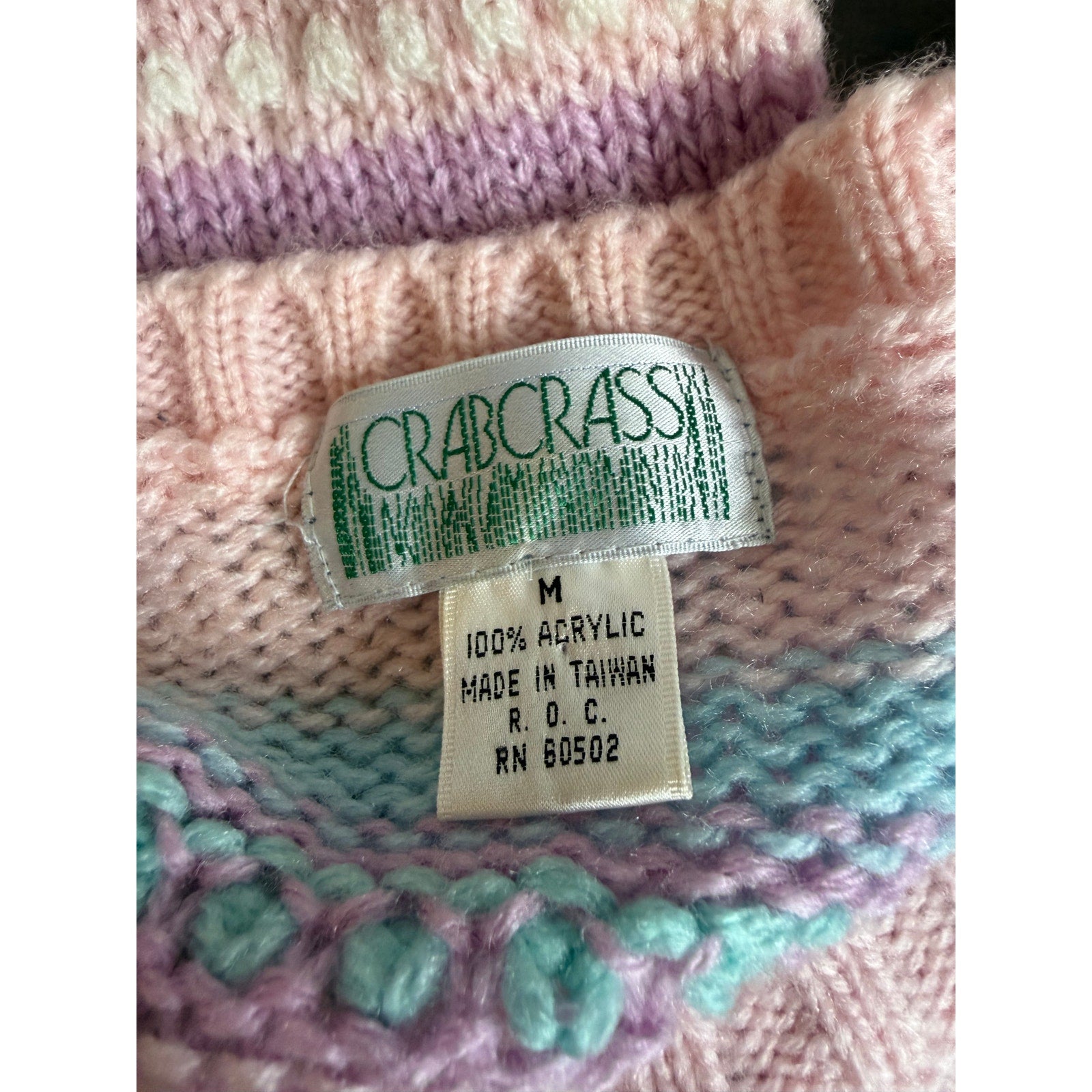 Vintage Pastel Stripe Knit Sweater Textured Cottagecore 90s Medium