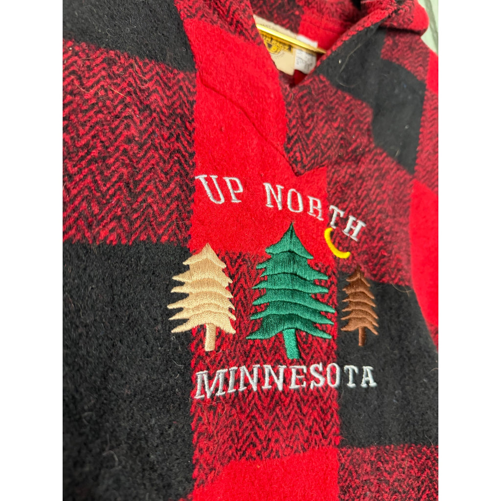 Vintage Earth Ragz Buffalo Plaid Hoodie Pullover Up North Minnesota Medium Y2K