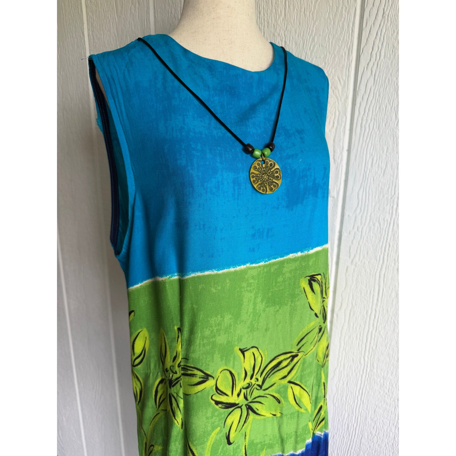 Vintage Caliche Collection Maxi Dress Tropical Colorblock Floral Sleeveless Size 18