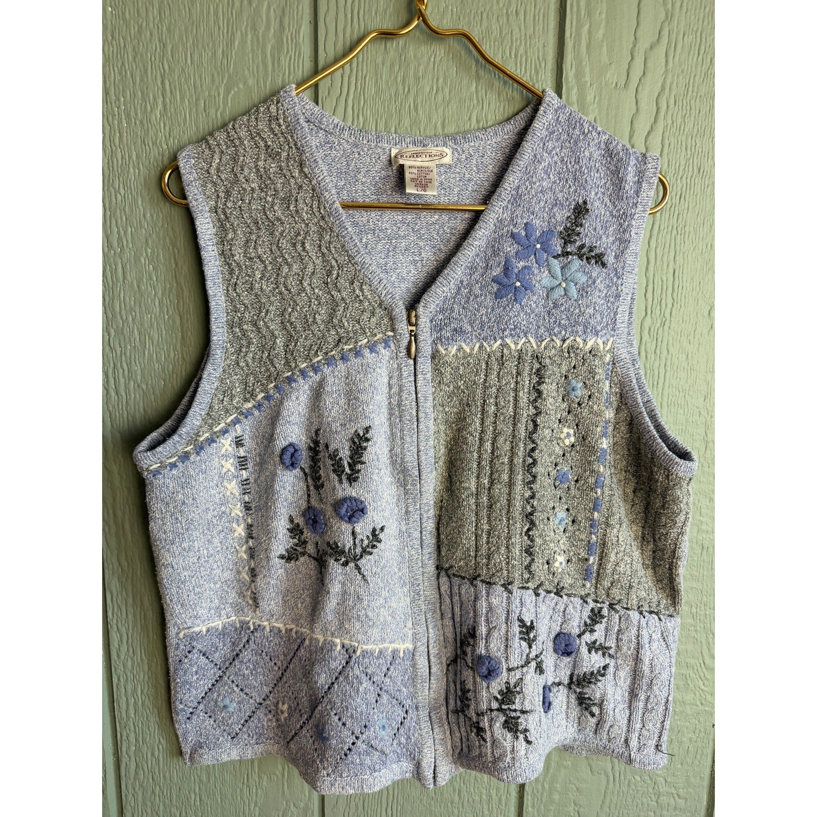 Vintage Patchwork Knit Zip Vest Cottagecore 90s Northern Reflections LG