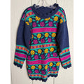 Vintage 80s Girls Sweater Navy Floral Knit Pullover Scalloped Trim Retro